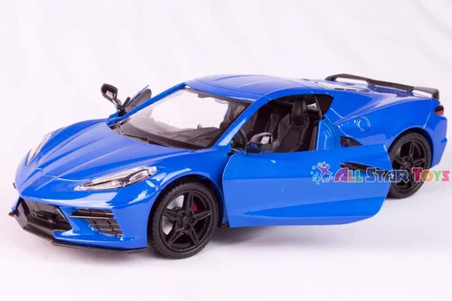 Vista 3 de 2020 Chevrolet Corvette C8 Stingray Blue Metallic "Timeless Legends" 1/24 Modelo de auto fundido a presión por Motormax