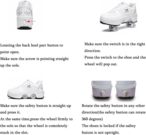 Vista 6 de Zapatos patines 2 en 1 con 4 ruedas retráctiles y zapatillas de deformación emergentes para deportes al aire libre y patinaje para niñas y niños