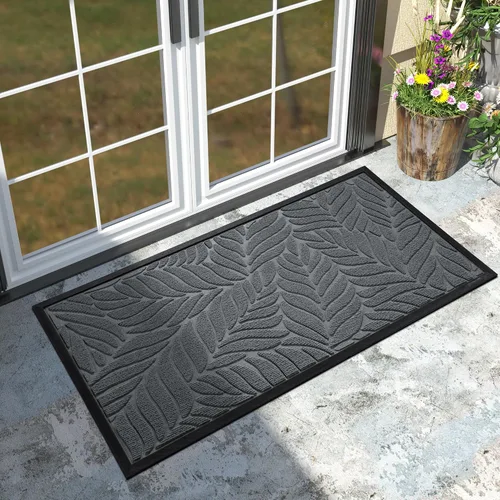 Vista 17 de Yimobra Tapete para puerta delantera para interiores y exteriores, 29.5 x 17 pulgadas, impermeable, para todas las estaciones, para entrada