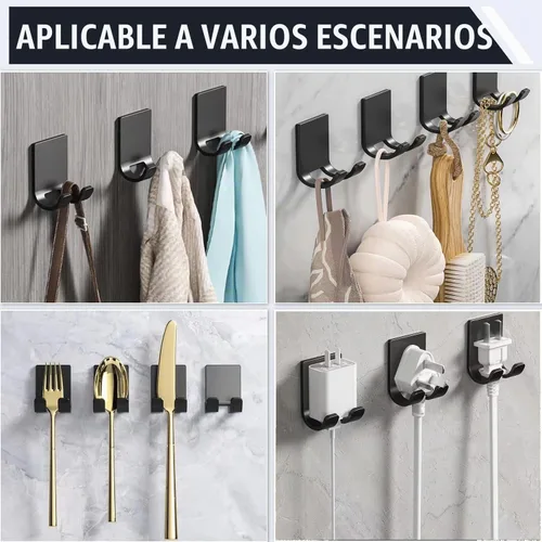 Vista 6 de Soporte para maquinilla de afeitar (2 unidades), ganchos autoadhesivos resistentes de acero inoxidable, ganchos de pared adhesivos de acero
