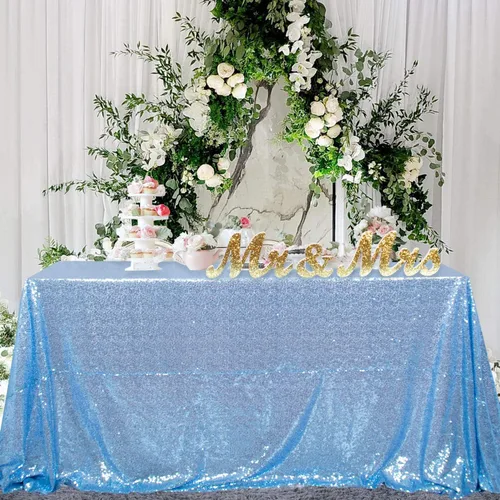 Vista 51 de ShiDianYi Mantel redondo de lentejuelas azul bebé de 72 pulgadas, mantel de lentejuelas con purpurina para pastel de postre con purpurina, mantel