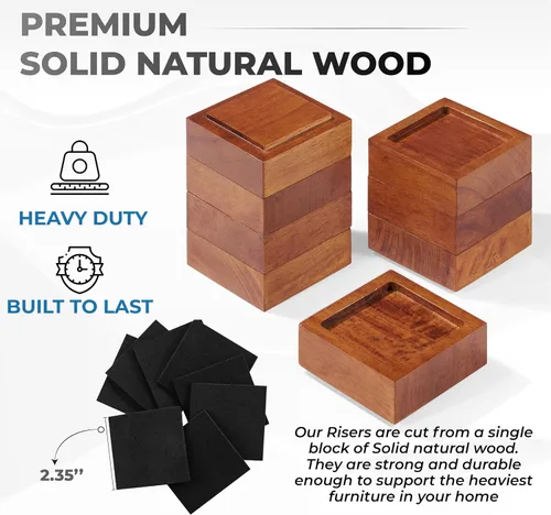 Vista 4 de Elevadores de cama (juego de 8) elevadores de muebles de 1 pulgada, 2 o 3 pulgadas, elevadores de madera natural maciza para cama, muebles, mesa