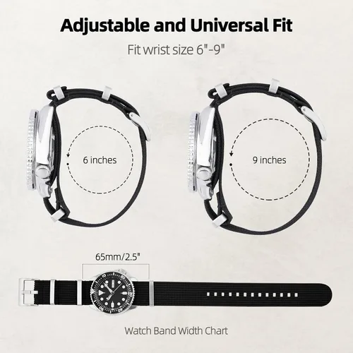 Vista 5 de Ritche Elite - Correas de reloj de nailon acanaladas para hombre, 0.709 in, 0.787 in, 0.866 in, correas de reloj para hombre, para deportes, trabajo