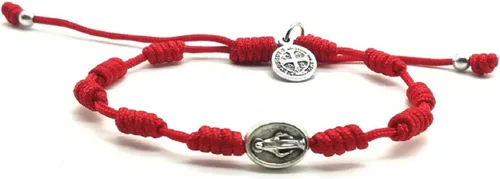 Vista 2 de Pulsera tejida a mano de San Benito/Medalla Milagrosa Rosario, Pulsera ajustable de oración de santo católico - Medjugorje, Fibra sintética