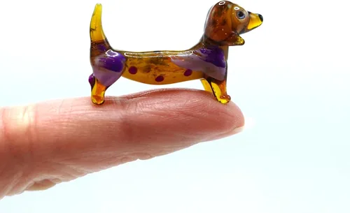 Vista 12 de Dachshund Micro Tiny Figurines Hand Blown Glass Art Animals Collectible Dog-Lover Gift Home Décor (Black Purple)