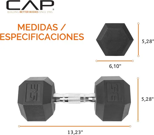 Vista 4 de CAP Barbell Mancuerna hexagonal recubierta de 35 libras, nueva edición Opción de reemplazo o expansión de conjunto, estabilidad anti-balanceo