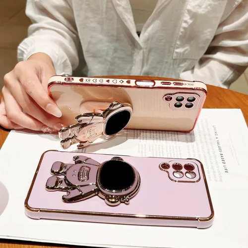 Vista 2 de phylla para Samsung Galaxy A12 Funda de Teléfono con Soporte Oculto de Astronauta Chapado en Oro de Lujo Lindo Astronauta Lateral Lindo