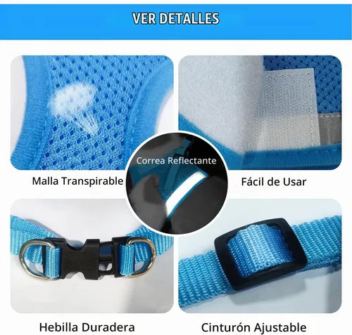 Vista 3 de FEimaX juego de arnés y correa para perro para caminar, de malla suave ajustable de control fácil, arneses de chaleco ligeros para gatos con tiras