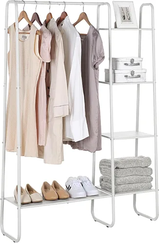 Vista 8 de SunnyPoint Perchero independiente de metal para ropa y accesorios, organizador de armario (BLANCO APAGADO)