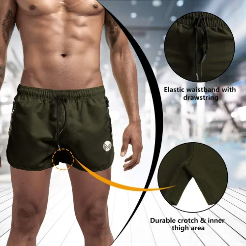 Vista 4 de Pantalones cortos de entrenamiento de gimnasio para hombre, pantalones cortos de entrenamiento de 3 pulgadas, pantalones cortos de gimnasio atlético