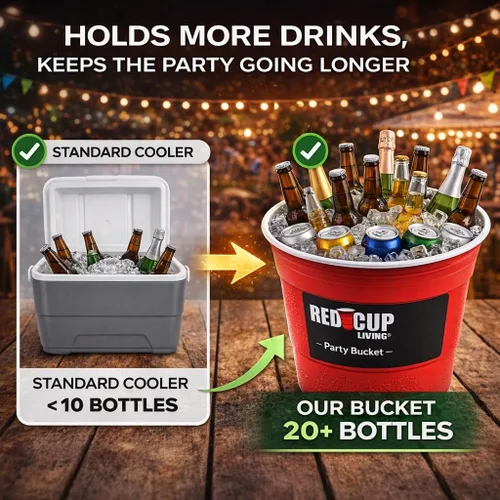 Vista 2 de Red Cup Living Cubo de hielo grande para fiestas, enfriador de bebidas aislado de 201 onzas para fiestas, bar y cocina, cerveza de plástico