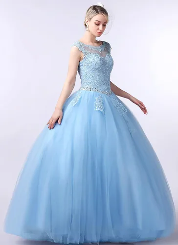 Vista 2 de CharmingBridal Vestidos de quinceañera de encaje con cuello barco, vestido de baile de princesa 2023