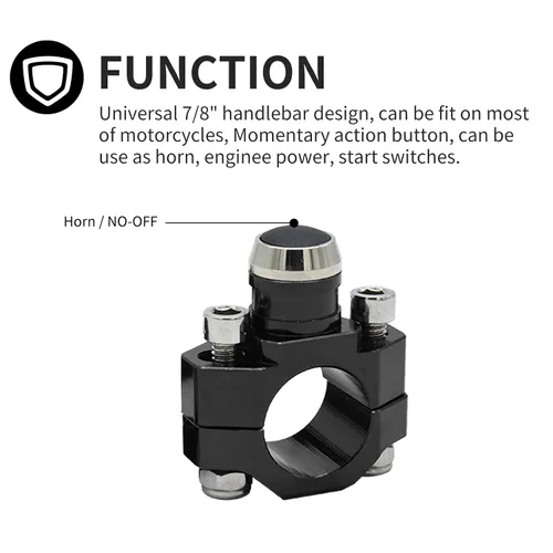 Vista 4 de CNC Aluminio 7/8 "Manillar de motocicleta Control cuerno arranque interruptor botón acción momentánea con dos conectores bala negro