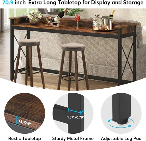 Vista 7 de Tribesigns Mesa de sofá con tomas de corriente y puertos USB, mesa consola extra larga de 70.9 pulgadas detrás del sofá con estación de carga, mesa