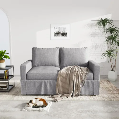 Vista 13 de Sofá biplaza de lino fino, moderno sofá biplaza para apartamento, sala de estar, dormitorio, muebles de espacios pequeños, sofás, sofás, patas