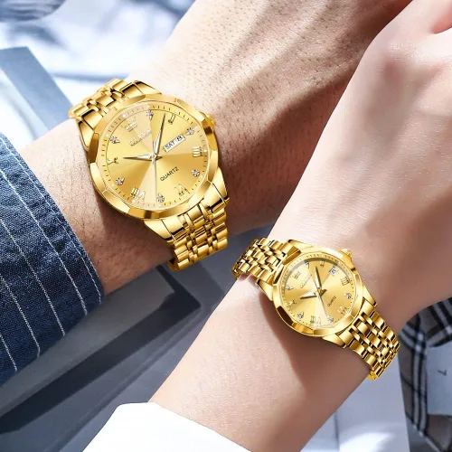 Vista 51 de OLEVS Reloj para parejas para él y ella, reloj analógico de cuarzo para hombres y mujeres, de acero inoxidable, impermeable, luminoso, fecha, reloj