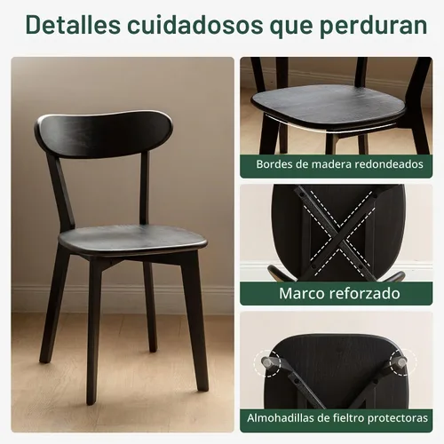 Vista 4 de Sillas de comedor de roble, sillas de cocina, silla moderna de madera maciza 100% con respaldo curvo, silla de comedor para cocina, sala de estar
