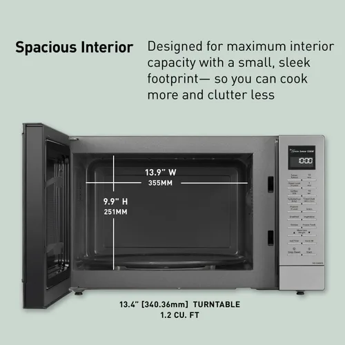 Vista 5 de Panasonic NN-SN68KS - Horno microondas compacto con potencia de 1200 W, sensor de cocción, botón de palomitas de maíz, descongelación rápida de 30