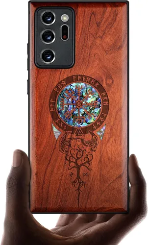 Vista 8 de Carveit Funda de madera de diseñador para Samsung Galaxy Note20 Ultra (grabado de madera e incrustaciones de carcasa) compatible con cargadores