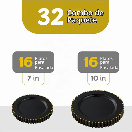 Vista 5 de Plasticpro - Juego de platos combinados de 32 piezas de plástico para cena, platos desechables de plástico elegantes y resistentes para fiestas de 7