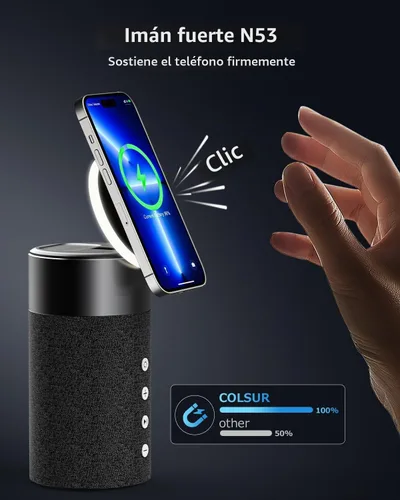 Vista 3 de Bluetooth Speaker, Night Light, 15W Magnetic Fast Charging for Apple, Black Negro
