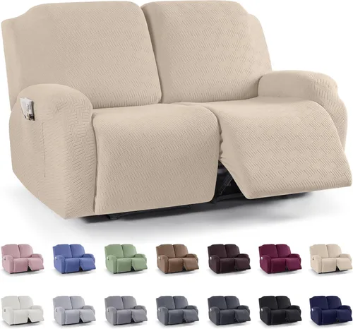 Vista 47 de KinCam Fundas para Reclinables, Fundas Elásticas para Sillas Reclinables, Fundas para Sofá Reclinable con Rayas Jacquard, Fundas Protectoras de Negro