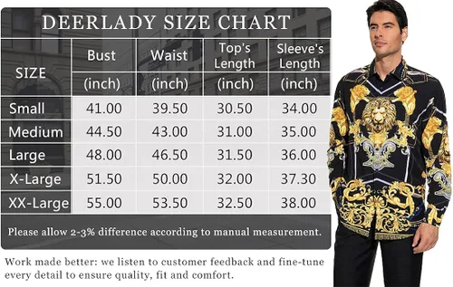 Vista 6 de Deer Lady Camisa de vestir estampada de lujo para hombre, camisas de manga larga con botones