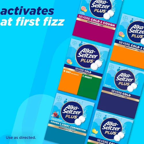 Vista 6 de Alka-seltzer Plus Comprimidos efervescentes severos de cáscara de naranja Fizz PowerFast en frío, 24 unidades, el embalaje puede variar