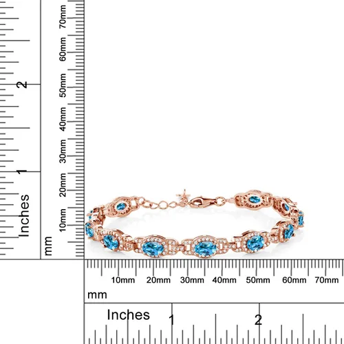 Vista 88 de Gem Stone King 18K Rose Gold Plated Silver Oval Gemstone Birthstone Tennis Bracelet For Women Oval 6X4MM 7 Inch With 1 Inch Extender Fine