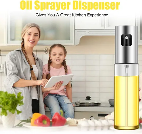 Vista 5 de Pulverizador de aceite de oliva, rociador de aceite de vidrio transparente de grado alimenticio, botella de aerosol portátil, dispensador de aceite