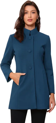 Vista 33 de Allegra K Abrigo de invierno para mujer, abrigo de cuello alto medio largo Negro