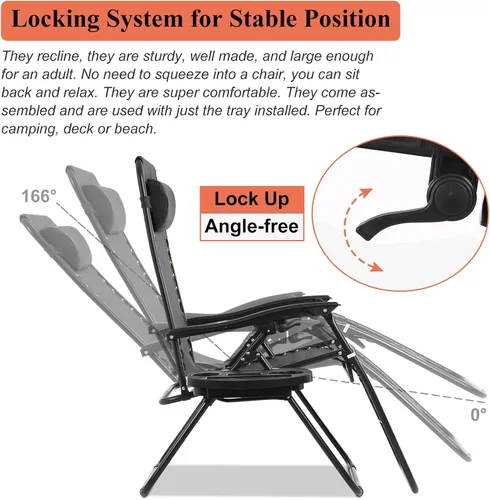 Vista 11 de Silla de gravedad cero plegable, silla de césped, silla reclinable ajustable para acampar con bandejas para almohada y soporte para tazas, silla