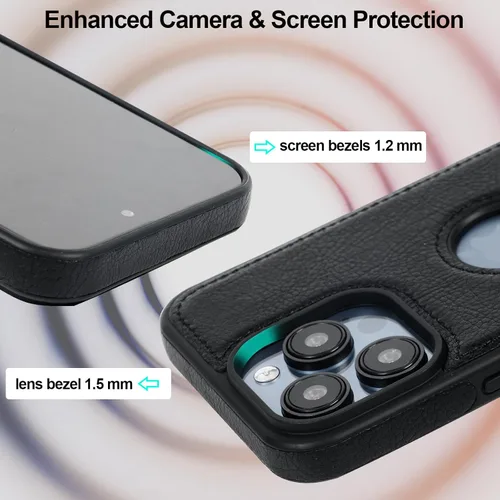 Vista 4 de Funda de cuero para iPhone 13 Pro, funda protectora delgada con función atril a prueba de golpes, soporte invisible integrado compatible con iPhone