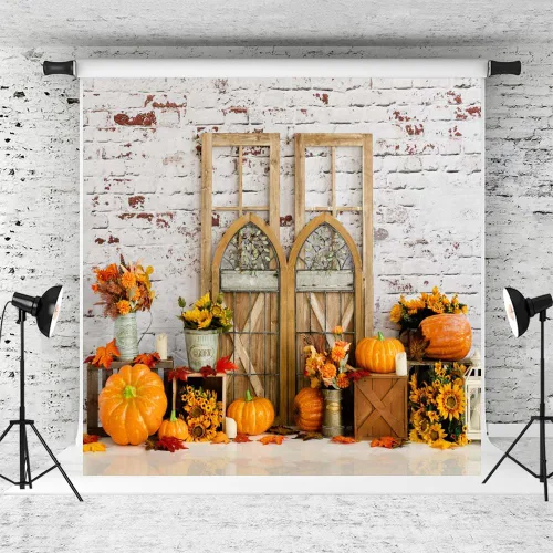 Vista 14 de Kate Fondo de fotografía para el día de Acción de Gracias, otoño, calabaza, decoración del hogar, fondo para niños, fiesta, estudio (7 x 5 pies)