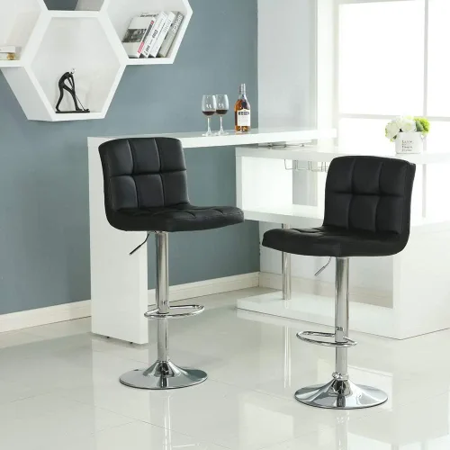 Vista 2 de Taburetes de bar ajustables de altura de mostrador, juego de 2 taburetes de cocina, sillas modernas de cuero sintético giratorio con respaldo