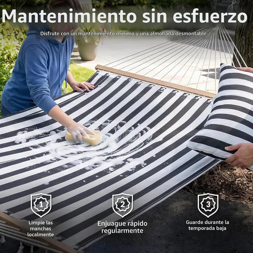Vista 7 de Sunnydaze Hamaca Acolchada para Exteriores con Barras Separadoras - Hamaca Doble de Servicio Pesado con Capacidad de 450 Libras para Exteriores