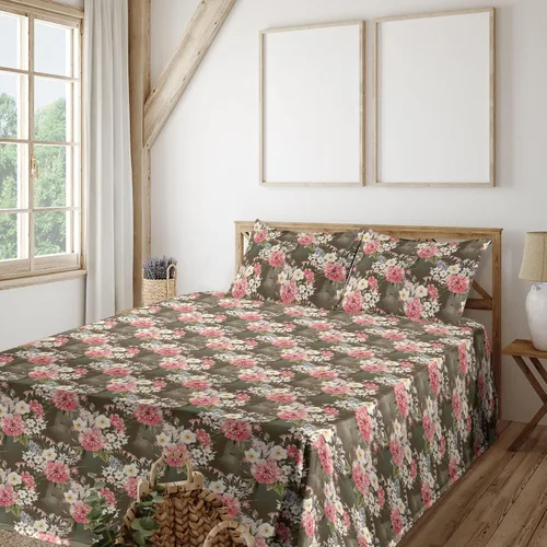 Vista 19 de Ambesonne Floral Sheet Set, Nature Themed Oversimplified Blossom Shaped Pattern Print Artwork, Fitted and Flat Sheet with Pillowcases Bedding Accent