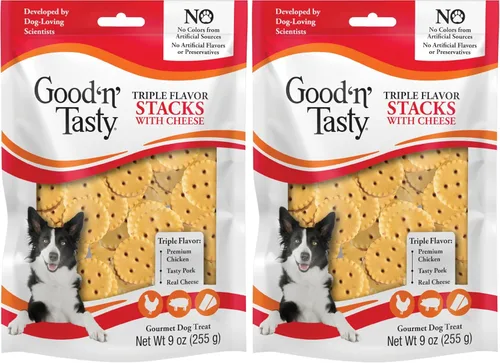 Vista 19 de Good 'n' Tasty Pilas de triple sabor con queso, 9 onzas, aperitivos de tamaño bocado para perros con pollo premium y queso real
