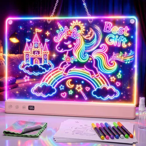 Vista 10 de Comzler Tablero de dibujo LED recargable de 16" para niños con 16 efectos Azul