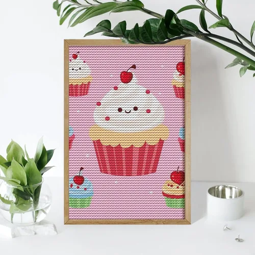 Vista 4 de Kits de pintura de diamantes para adultos, lindos cupcakes de taladro completo, pinturas de puntos de diamante, kits de arte de diamantes 5D