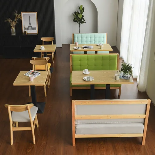 Vista 2 de Settee - Banco con respaldo, moderno sofá biplaza tapizado de poliuretano de una sola cara con marco de madera, mini sofá banco de comedor para Azul
