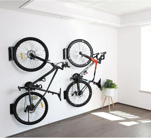 Vista 5 de PHUNAYA Soporte de pared vertical para bicicleta, ganchos giratorios para bicicleta, para garaje, pared de garaje, ganchos para bicicletas, jardín