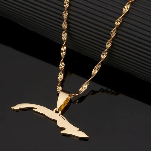 Vista 3 de Collares de plata con mapa de Cuba para mujer, diseño de mapa de Cuba