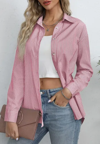 Vista 2 de Diosun Camisas clásicas de manga larga con botones para mujer, blusas de trabajo de oficina con cuello elegante