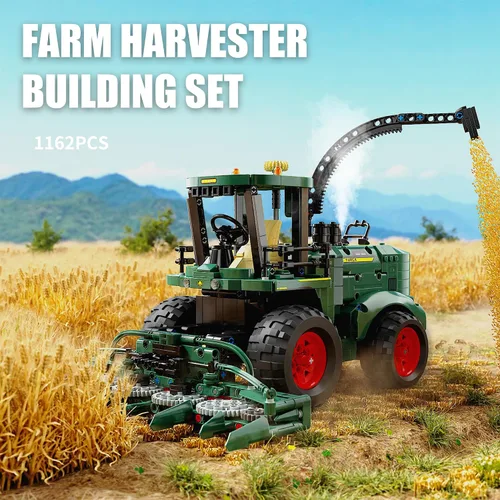 Vista 2 de TYCOLE Technic - Juego de bloques de construcción de tractor, camión de granja y cosechadora, juguetes de construcción con cabeza de grano móvil