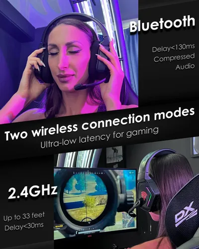 Vista 2 de EasySMX Grani C07W 2.4GHzBluetooth Auriculares inalámbricos para juegos con micrófono para PC, PS4, PS5, Mac, interruptor, auriculares Bluetooth