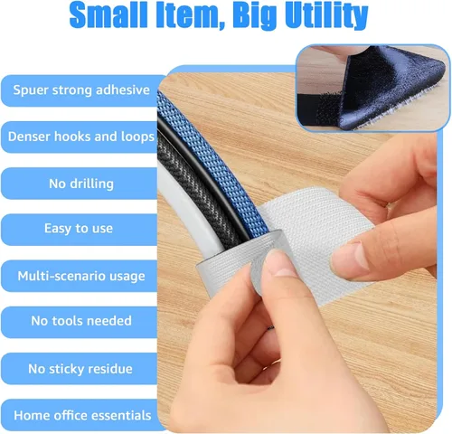 Vista 4 de 80 bridas para cables de gancho y bucle, correas de cable de gancho y bucle, gestión de cables debajo del escritorio, clips adhesivos para cables
