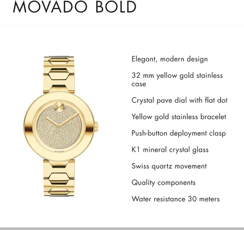 Vista 2 de Movado Reloj para mujer con barra en T y esfera plana de cristal, color dorado (modelo 3600492)