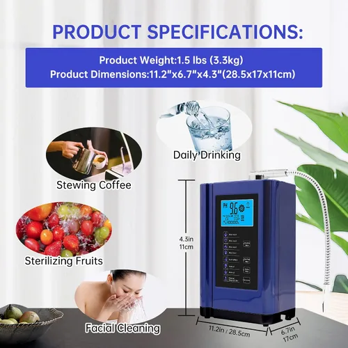 Vista 3 de Ionizador de agua alcalina, hasta -500 mV ORP, máquina purificadora de agua con pH 3.5-10.5, filtro de agua alcalina para el hogar con 7 ajustes