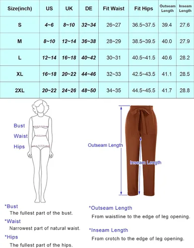 Vista 5 de GRACE KARIN Women High Waist Pants with Belt Fold-up Leg Opening Pants with Big Pockets